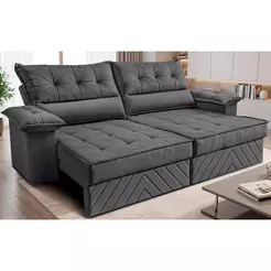Sofá Retrátil e Reclinável 3,00m com Molas e Espuma D33 Thunder Velusoft Cinza Cama inBox