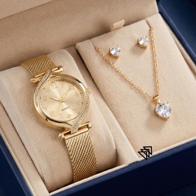 Presente Perfeito Para o Dia Das Mães: Kit Relógio Premium Ouro Rosé 18K Banhado + Corrente + Brinco