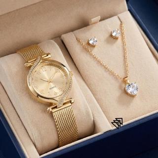 Presente Perfeito Para o Dia Das Mães: Kit Relógio Premium Ouro Rosé 18K Banhado + Corrente + Brinco