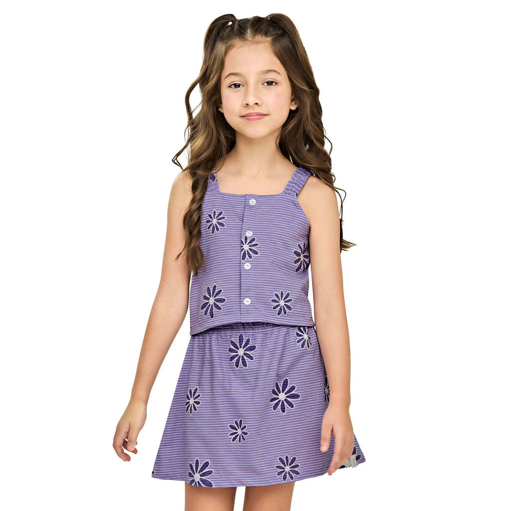 Conjunto Curto Infantil Menina Flor Elian Lilás em Oferta na Shopee