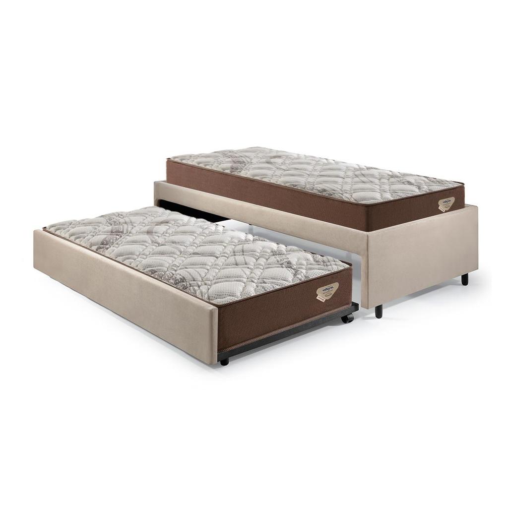 Bicama Box Solteiro 126x208 Suede Bege com 2 Colchões Relax Adorabile Molas Ensacadas Ecoflex
