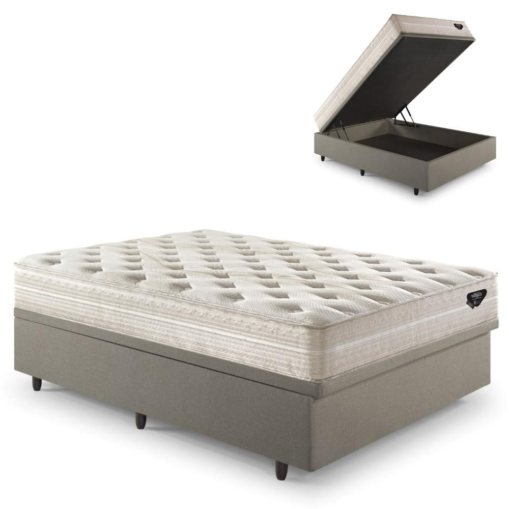 Base Box Baú Casal 138x188 Linho Bege com Colchão Audaz