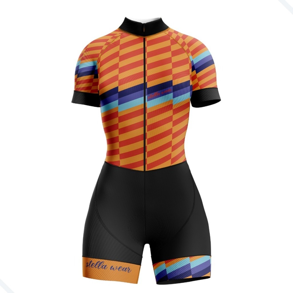 Macaquinho Bike Feminino MTB Speed com Gel Roupa Ciclismo Confortável UV Dry Fit Stella Wear Zig Zara Laranja