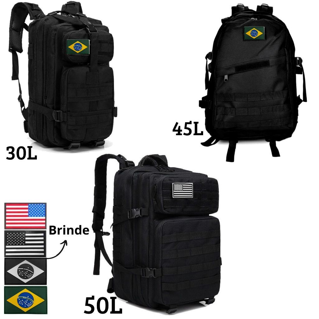 Mochila Tática Impermeável 30L45L50L Com Bandeira Bolsa Militar Reforçada Resistente Trilha Viagem Camping Casual