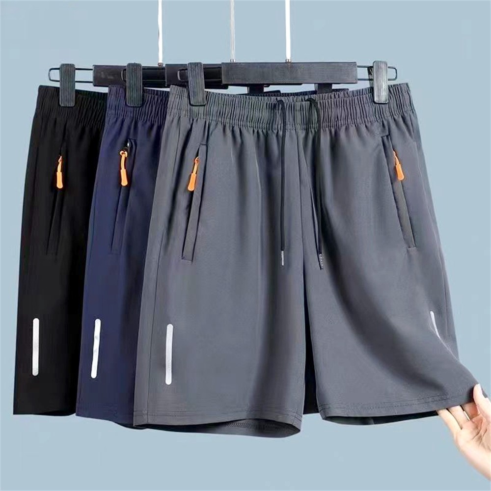 Calções Casuais De Praia De Seda Gelo Ultra-Fino Masculino Jogging Esporte Secagem Rápida Zíper Solto Ginásio Esportes C