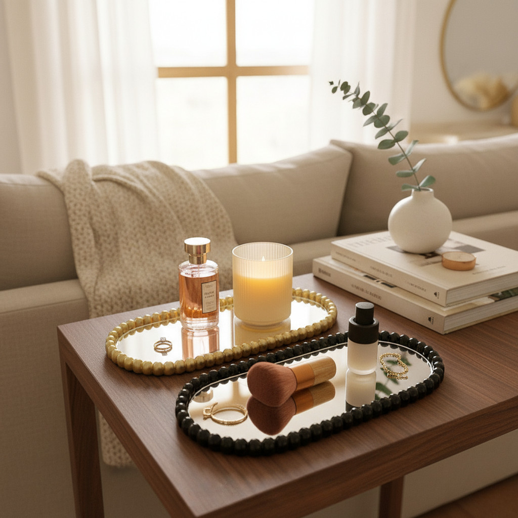 Bandeja Decorativa de Mesa Dourada ou Preta Porta Objetos de Beleza e Café Moderna Premium
