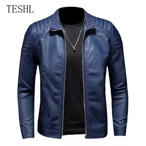 Jaqueta de couro masculina slim-fit, elegante jaqueta azul para ciclismo Sl8 WP5565 VMFB