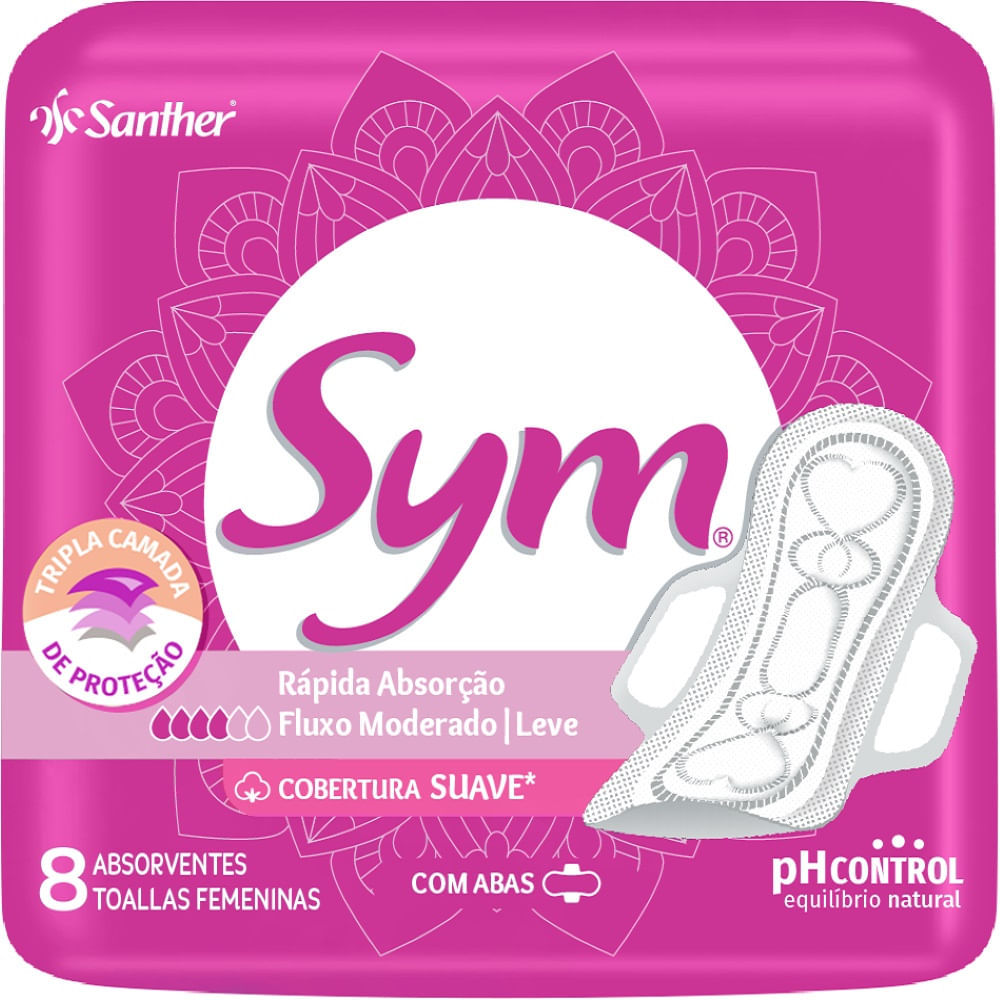 Absorvente Sym Suave Com Abas 8 Unidades em Oferta na Shopee