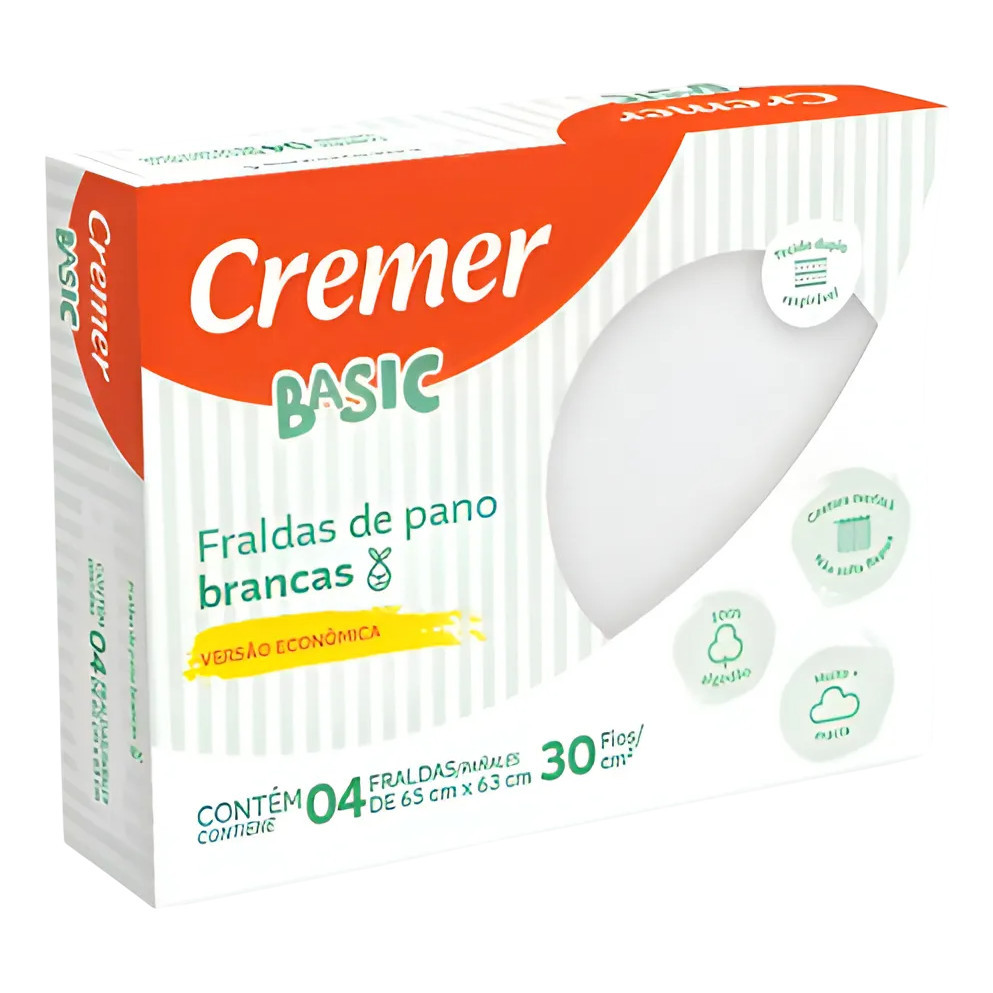 Fralda De Pano Branca Cremer Basic 65x63cm Caixa 4 Fraldas