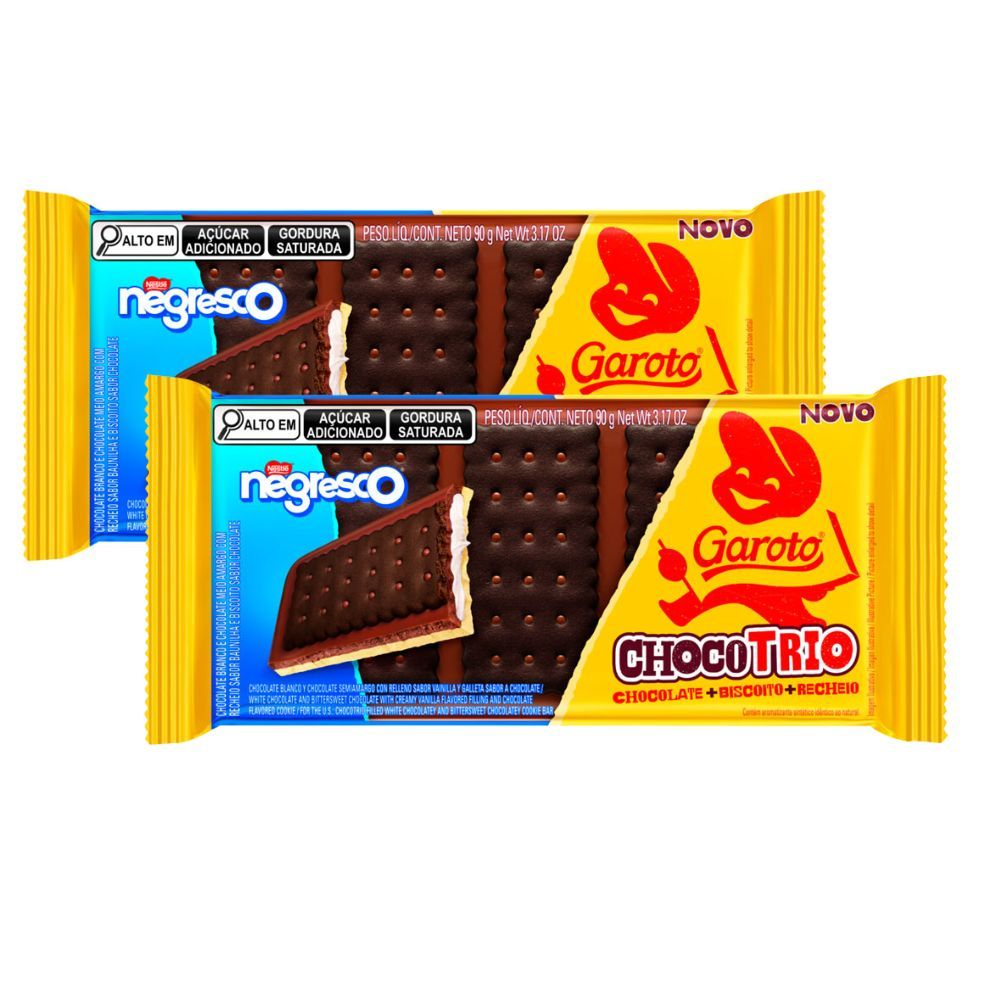 Kit 2 Chocolate Garoto ChocoTrio Negresco 90g em Oferta na Shopee