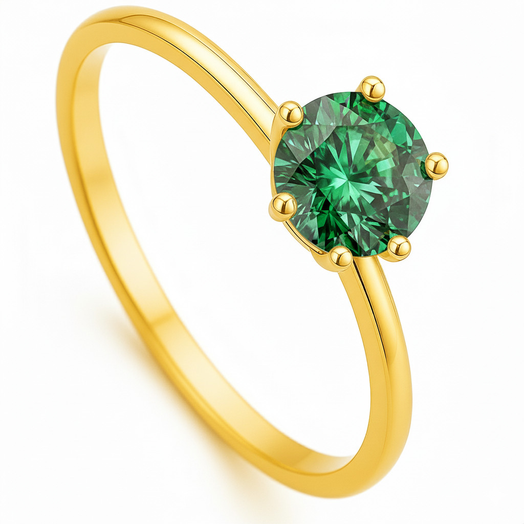 Anel De Ouro Liso 18k Pedra Verde Solitario Aliança Casal em Oferta na Shopee