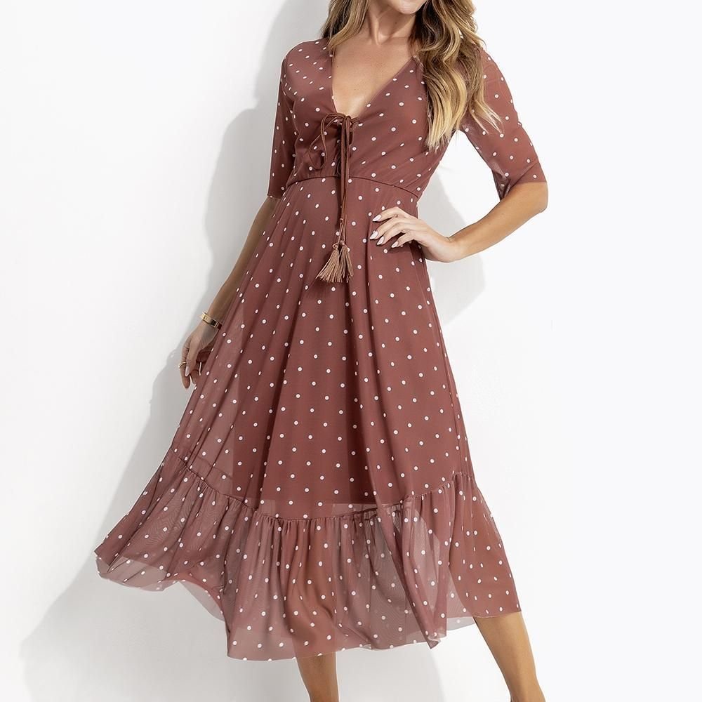 Vestido Com Amarração No Decote Poá Quintess