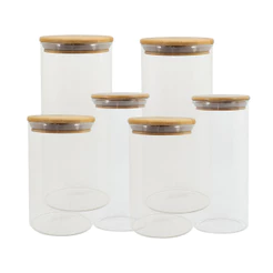 Kit de 6 Potes de Vidro Herméticos Tampa de Bambu - Oikos