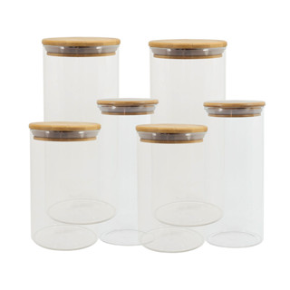 Kit de 6 Potes de Vidro Herméticos Tampa de Bambu - Oikos em Oferta na Shopee