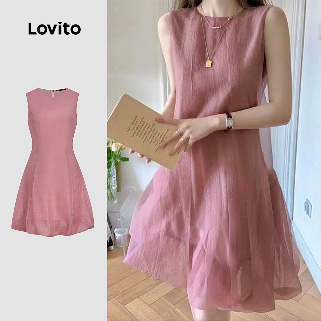 Lovito Vestido Elegante Dupla Camada Luxo Leve Festa De Dia Primavera/verão Rosa para Mulheres L171ED1032 em Oferta na Shopee