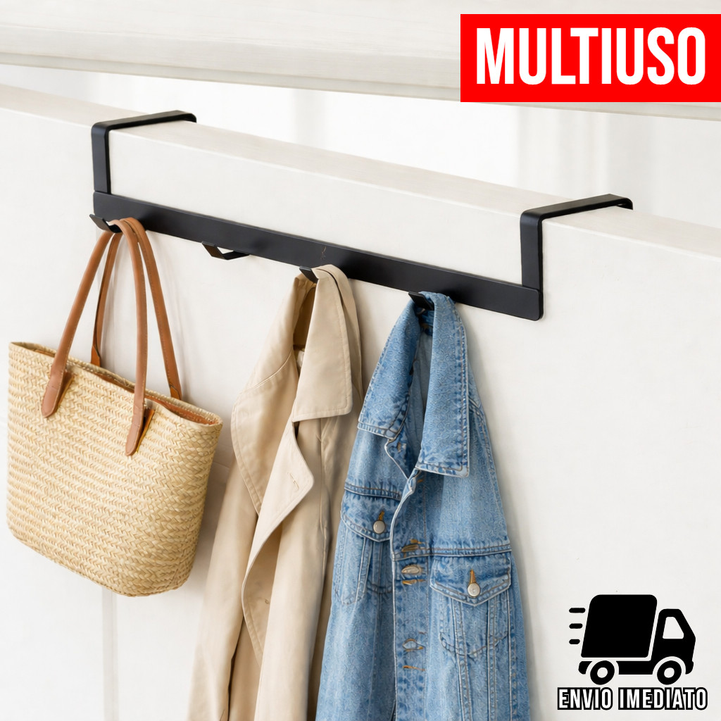 Cabide para Porta 5 Ganchos Organizador de Porta em Metal Multiuso para Roupas Toalhas e Bolsas
