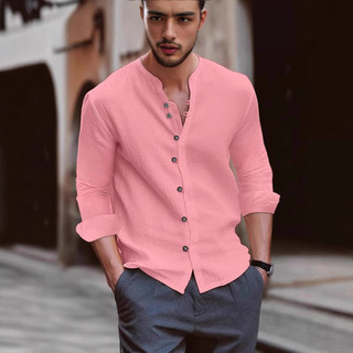 Camisa masculina venda quente moda masculina algodão linho Retro botão Casual camisa de manga comprida masculina