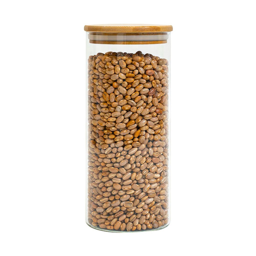 Pote de vidro 1,6L com tampa de bambu hermético redondo - Tüd