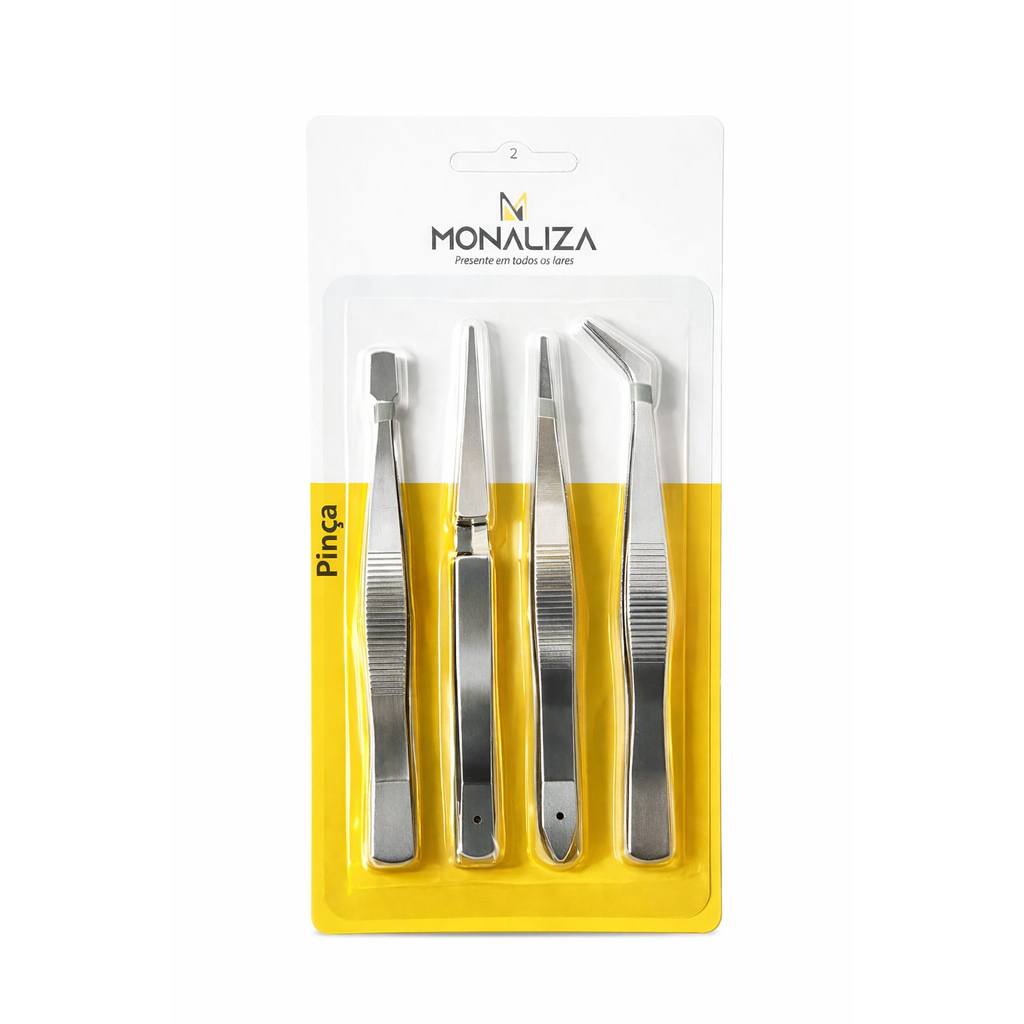 Kit 4 Pinças de Precisão Profissional para Artesanato, Costura, Joias, Eletrônica e Reparos – Aço Inoxidável