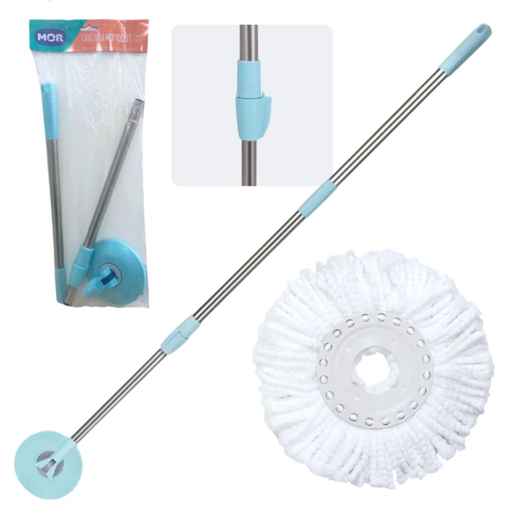 Kit Reposição Cabo Extensor Giratório para Mop Pocket + Refil Microfibra Limpeza Prática Mor