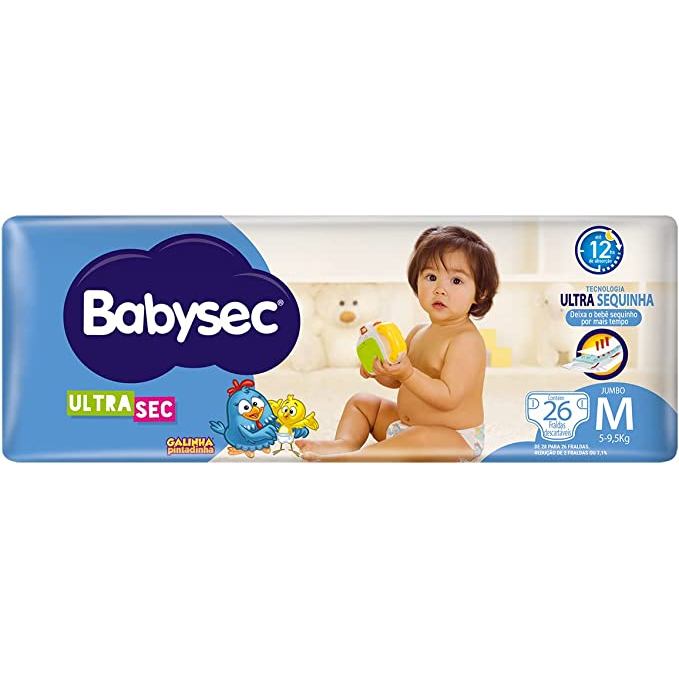 Fralda Babysec Ultrasec Jumbo Galinha Pintadinha M com 26 unidades em Oferta na Shopee