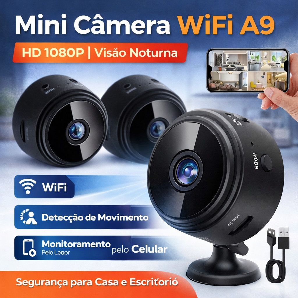 Câmera A9 Mini WiFi HD 1080P Visão Noturna Segurança Vigilância Casa Sem Fio em Oferta na Shopee