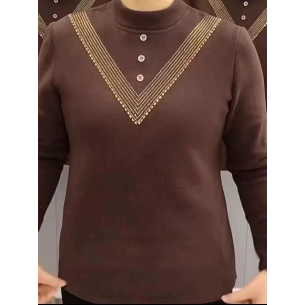 Mãe idosa de meia-idade usar meia gola alta lã alemã quente camiseta feminina outono inverno tamanho grande em