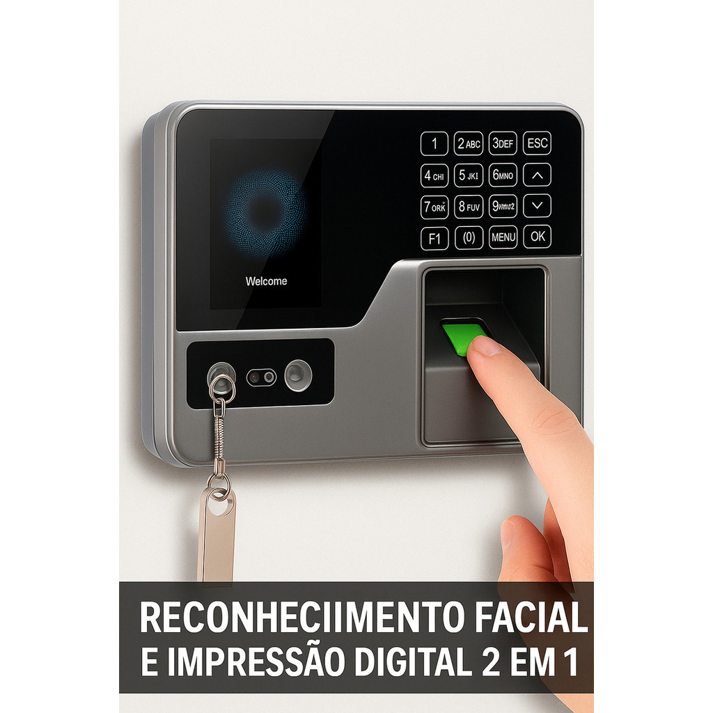 Relógio De Ponto Digital Senha Reconhecimento Facial Impressão Digital Com Pendrive 8GB