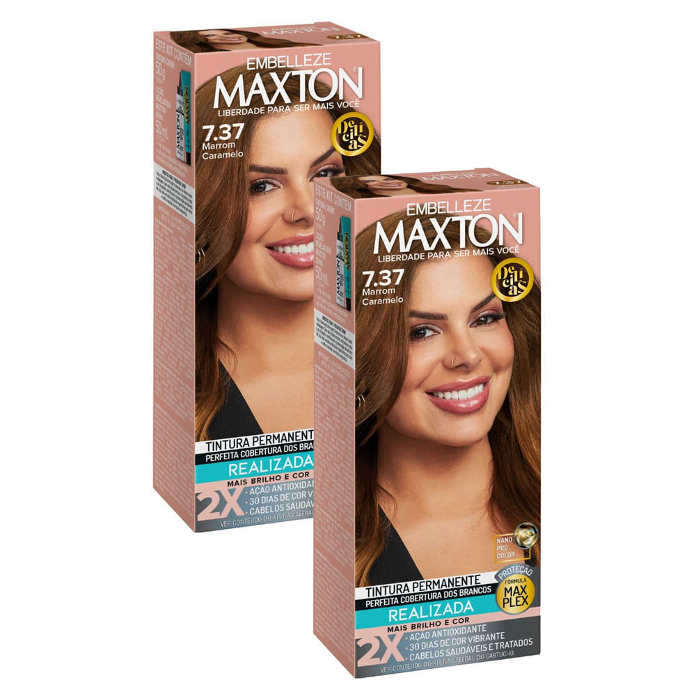 Kit 2 Tintura Maxton Creme Marrom Caramelo 7.37