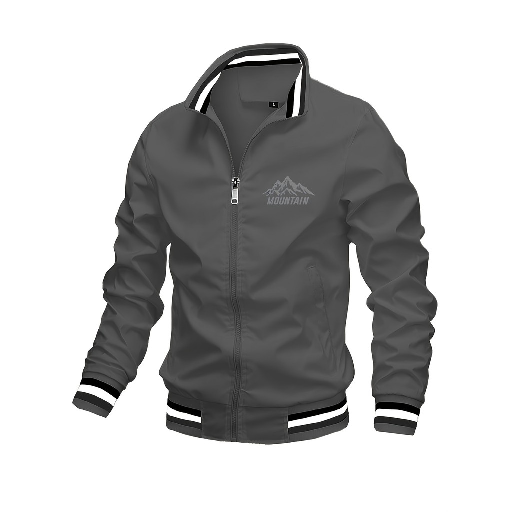 Jaqueta formal masculina com estampa casual e gola alta - Jaqueta Bomber leve com estampa 100% poliéster com cardigã com