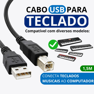 Cabo USB para Teclado Musical MIDI USB A p/ B 1,5m Compatível Marcas Controlador MIDI Alta Qualidade em Oferta na Shopee