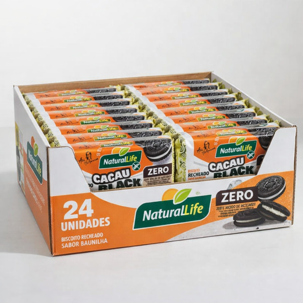 Biscoito Kodilar Cacau Black Baunilha Sabor Oreo Zero Açúcar 90g Cx/24