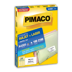 Etiqueta inkjet/laser A4360 com 100 folhas Pimaco