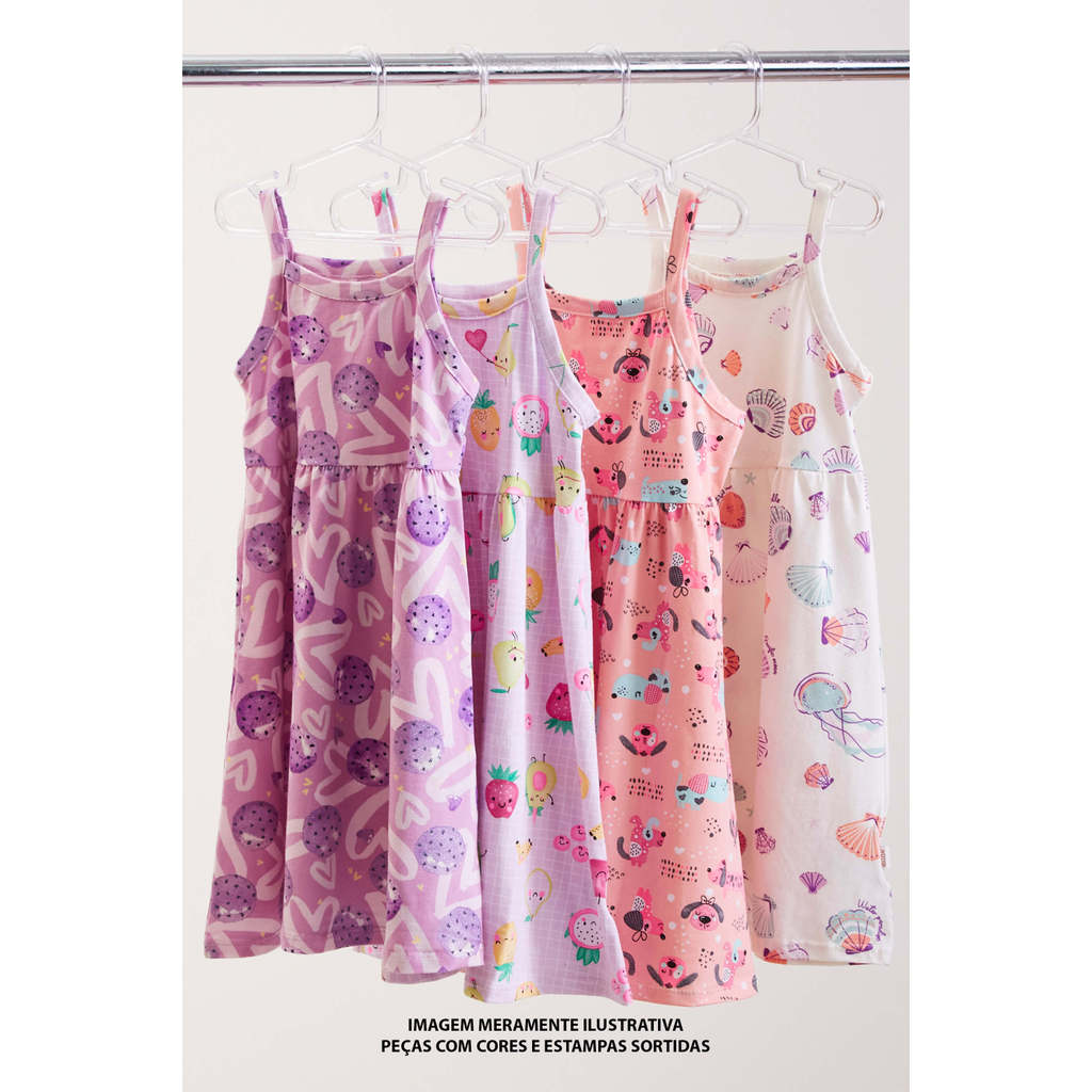 Kit 4 Vestidos Alcinha Infantil Menina Elian Sortido