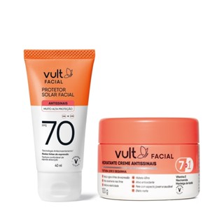 Combo Vult Antissinais: Protetor Solar Facial Antissinais Fps 70 40ml + Creme Facial Hidratante Antissinais 7 em 1 100g em Oferta na Shopee