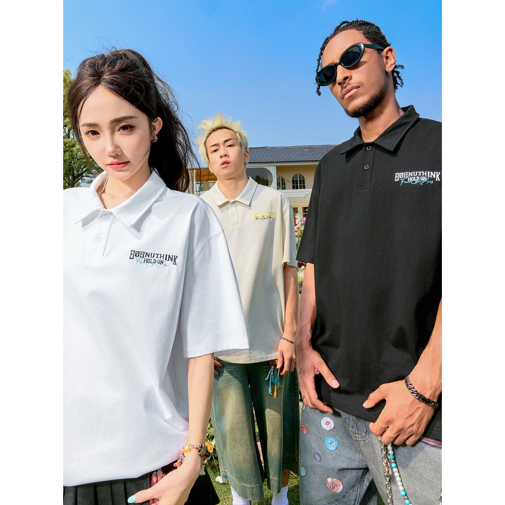 Nuthink Solona legal camisa polo lapela gelo seda Street Wear letras bordadas masculino feminino novo 2026 verão