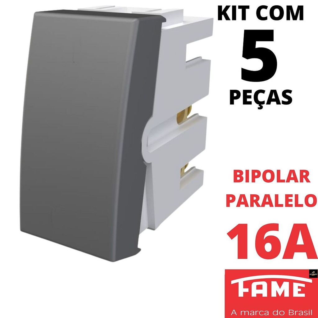 5un Módulo Interruptor Bipolar Paralelo Three Way 16A Habitat Onix Cinza FAME