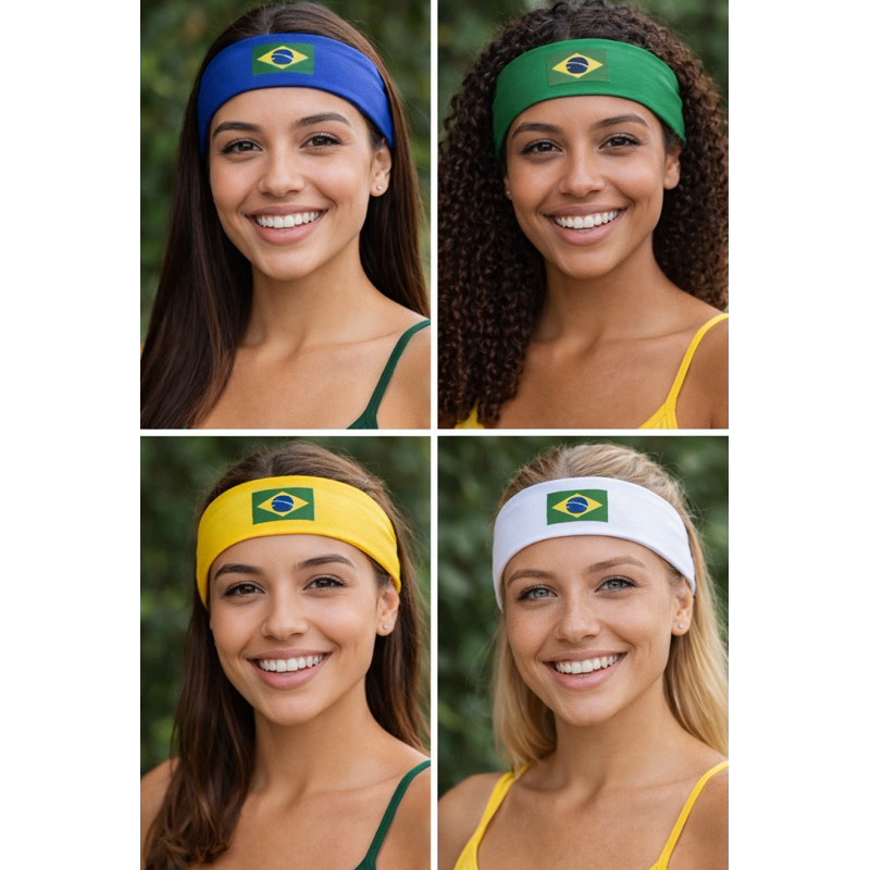 Faixa de Cabelo Bandeira do Brasil Azul Verde Amarelo Branco Kit Copa Retro
