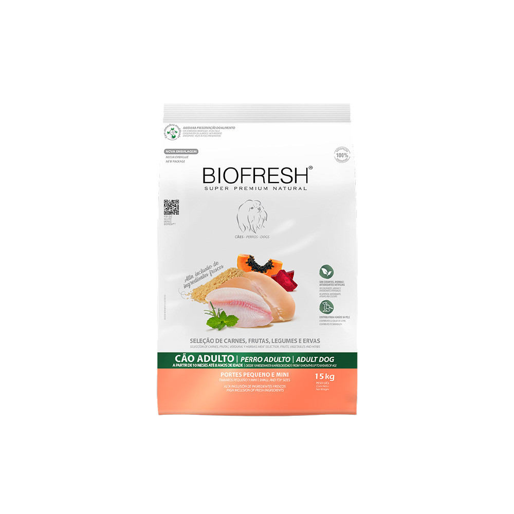 RAÇÃO BIOFRESH CAO ADULTO MINI E PEQUENO MIX DE CARNE 15KG