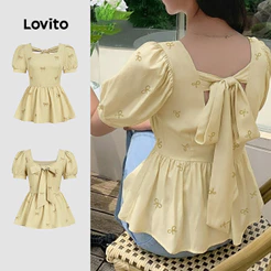 Lovito Casual Blusa Amarela Clara Para Casamento Formatura Uso Ou Primavera/verão Para Mulheres L177ED236
