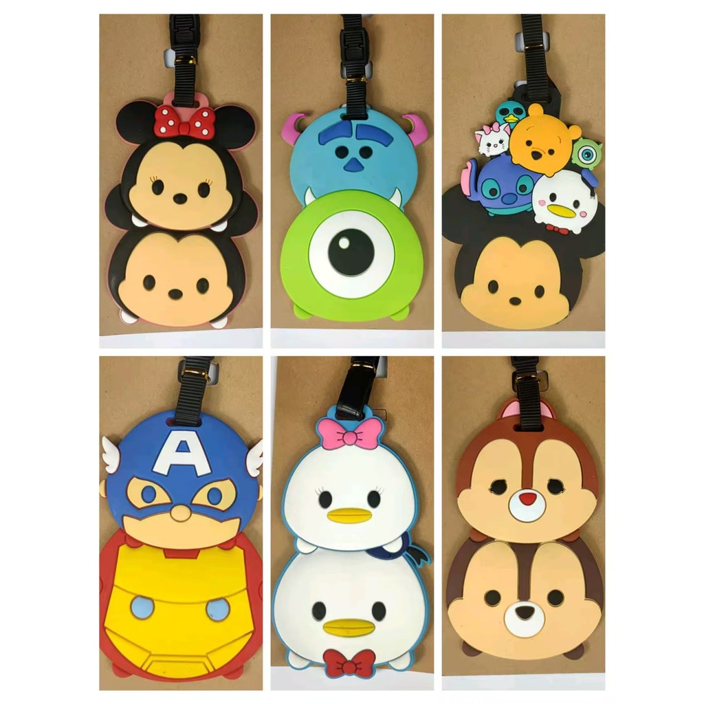 Etiqueta de bagagem fofa indispensável para viagem Sumikkogurashi empilhável Mickey Minnie Monocular Monster Etiqueta de