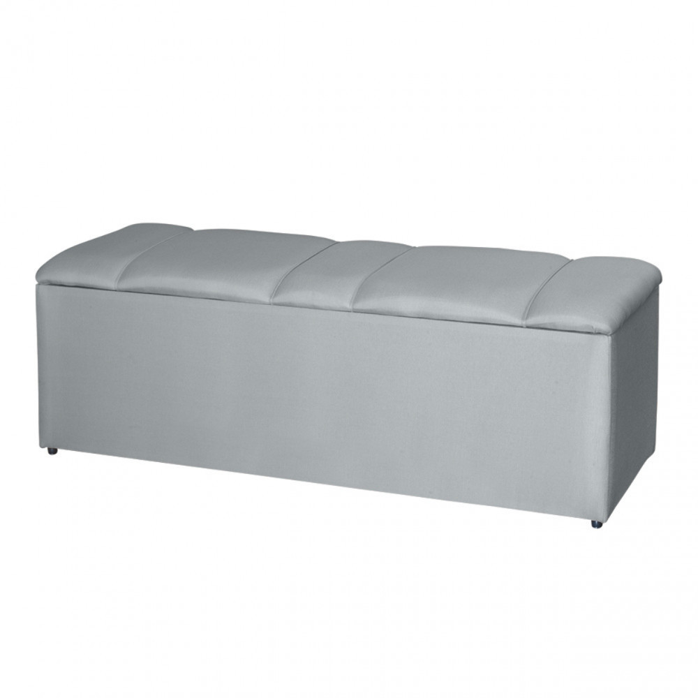 Recamier Banco Baú Estofado 195 cm Tania Linho Cinza IDF Decor