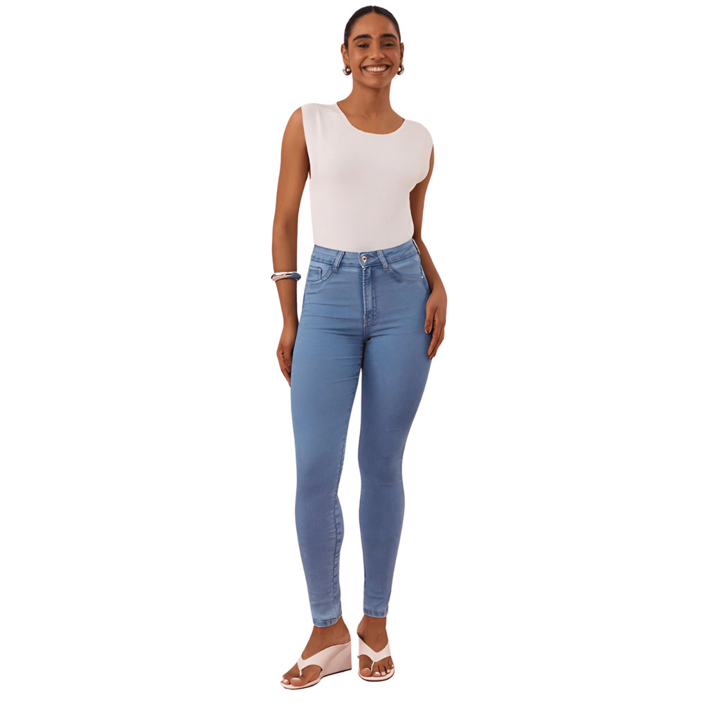 Calça Jeans Feminina Skinny Ultraflex Cintura Média Lunender
