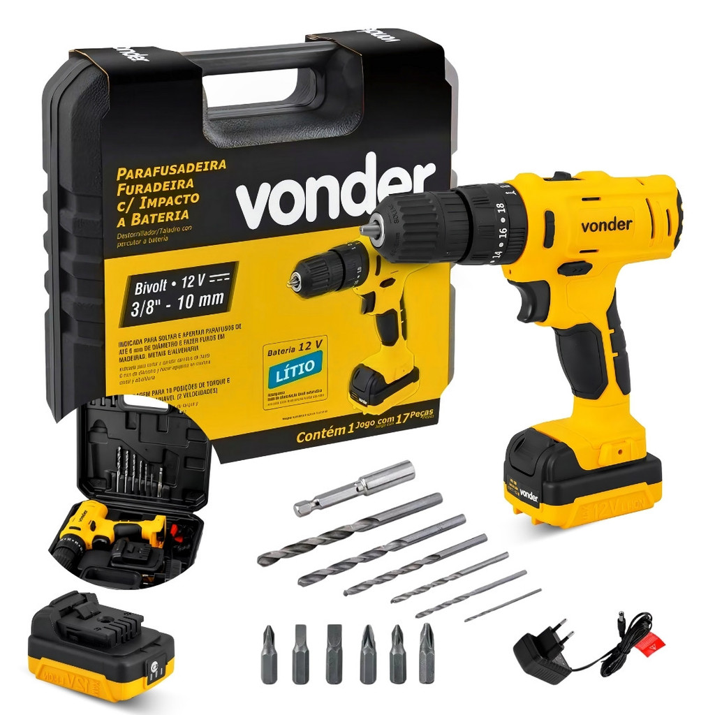 Parafusadeira Furadeira com Impacto a Bateria 12V PFV 120I Vonder