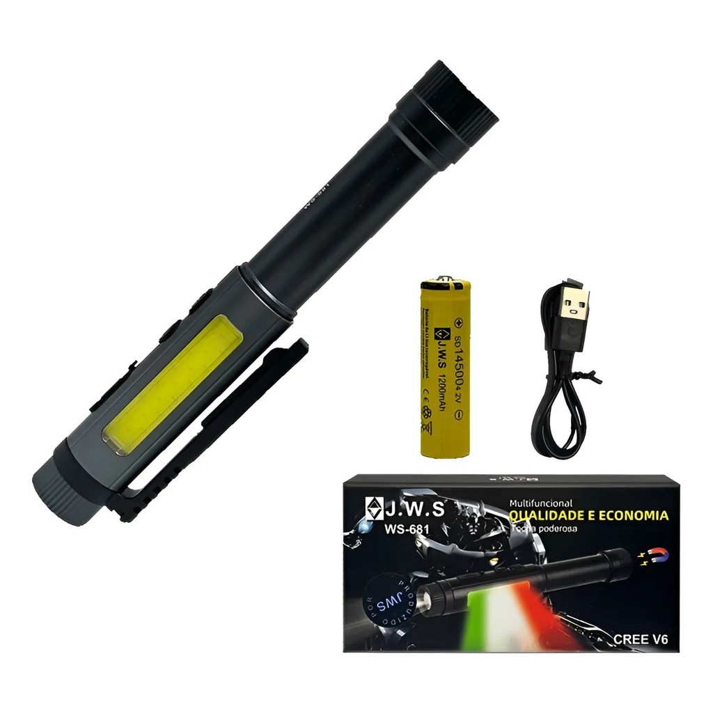 Lanterna Caneta LED V6 JWS Alta Intensidade Luz Branco Vermelho Verde Imã Clipe Corpo Cinza Escuro Profissional WS-681