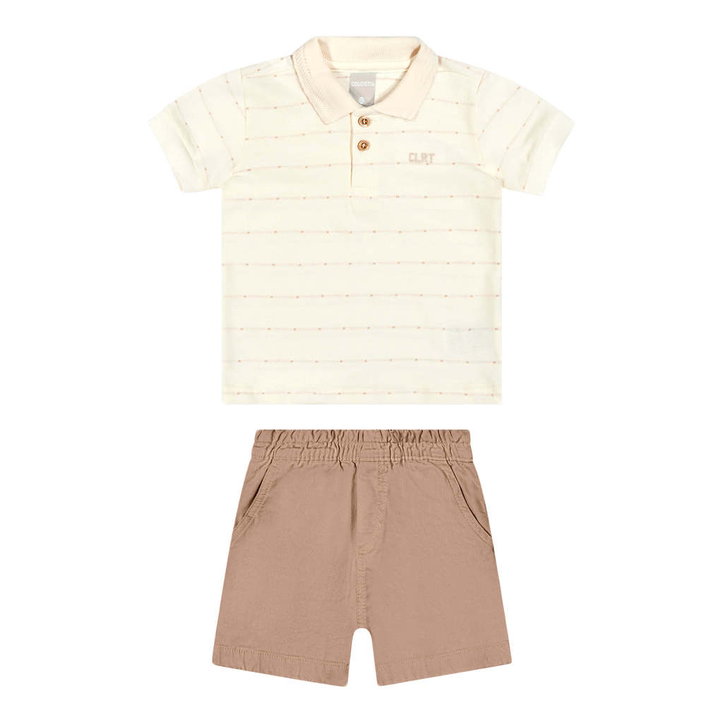 Conjunto Infantil Menino Polo Trabalhada Colorittá Bege