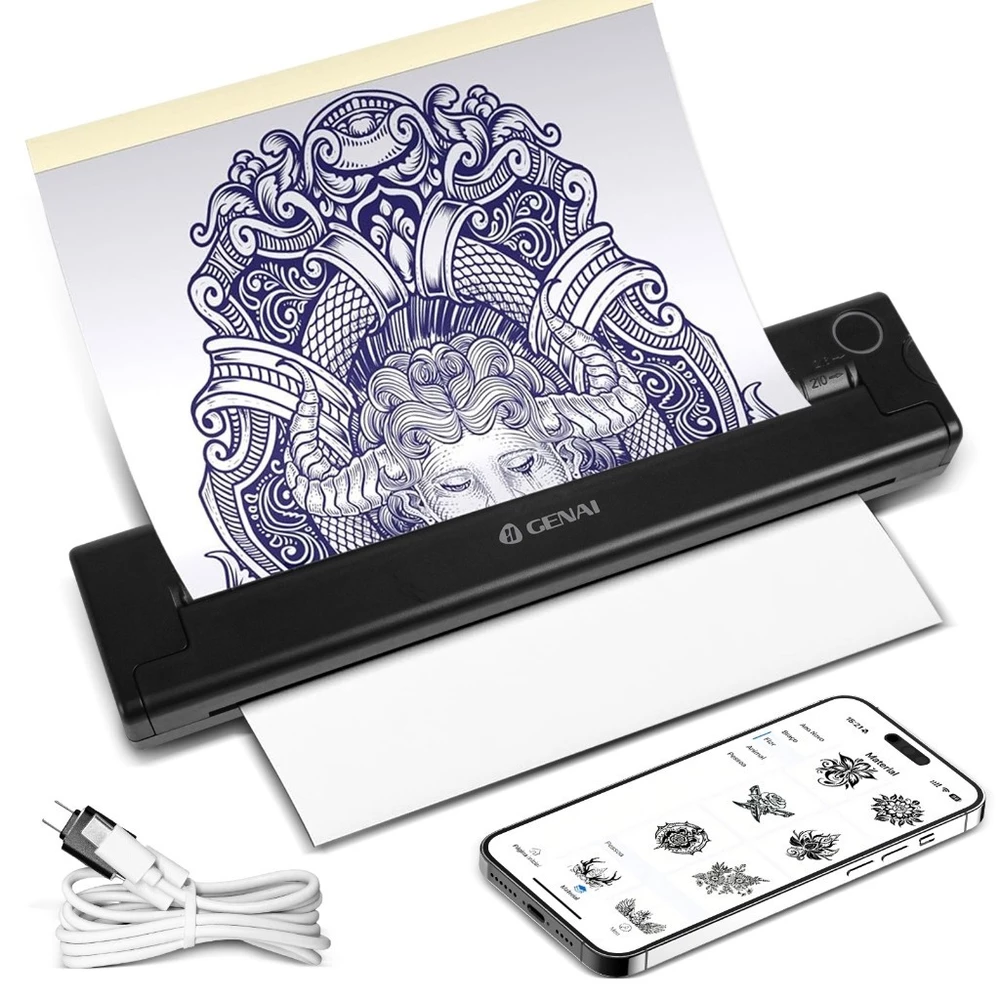 Impressora de Tatuagem Térmica Decalque Portátil Ios Android Bluetooth Windows A4 sem Tinta