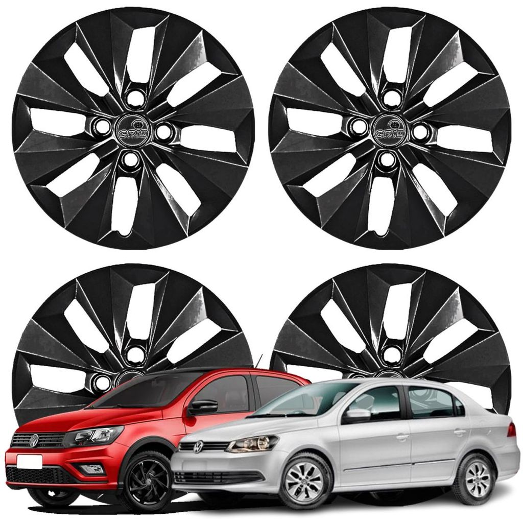 Jogo Calota Aro 14 VW Gol Voyage 2013-2018 Cubo Alto Preto
