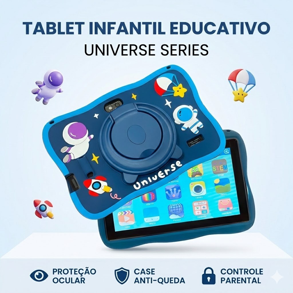 Tablet Kids Educativo 128GB 7 Polegadas Wi-Fi Bluetooth Android Capa Anti-queda Presente Criança