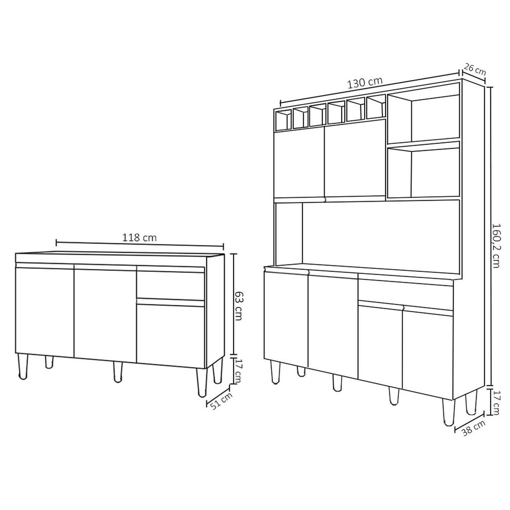 Cozinha Compacta Alice e Balcão Gabinete Sem Tampo Tatiane 120cm Preto - AJL Móveis · foto 2